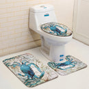 Crab Printing Bathroom Shower Curtain Toilet Cover Mat Non-Slip Rug Set
