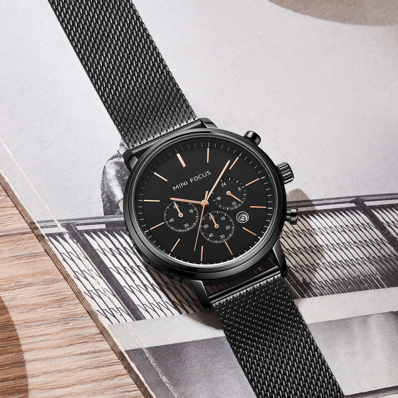 MINI FOCUS MF0297G Fashion Men Calendar Crystal Glass Full Steel Quartz Watch