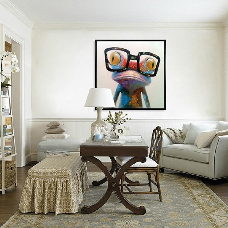 Hand Painted Oil Paintings Animal Modern Art Happy Frog With Glasses On Canvas Wall Art For Home Decoration