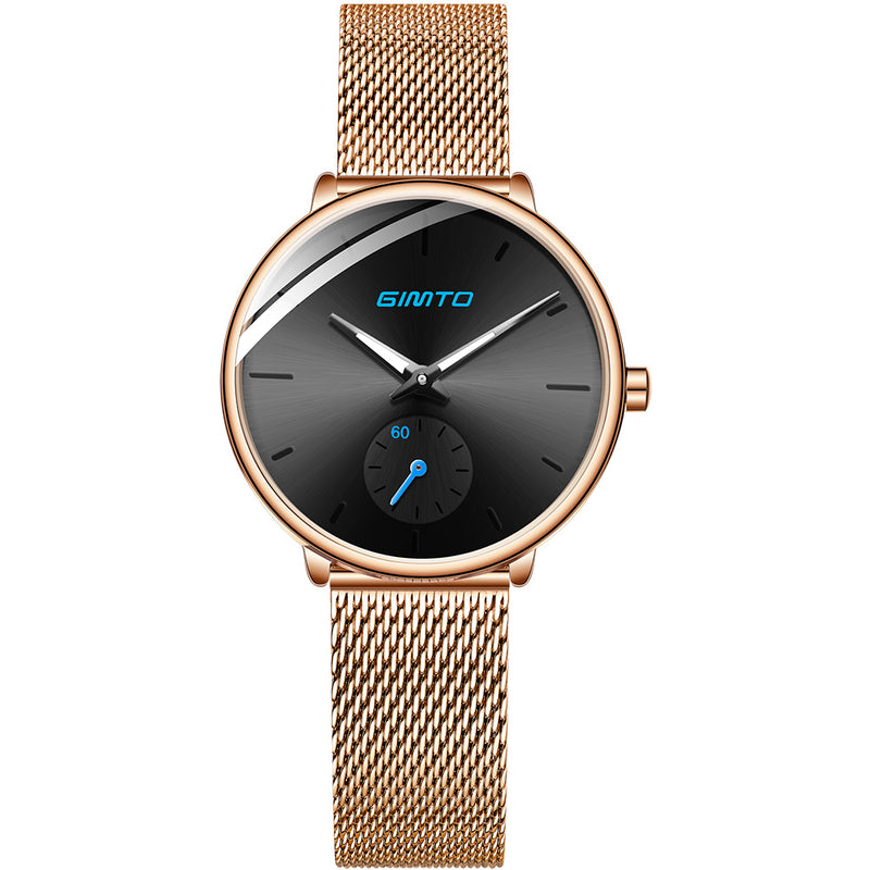 GIMTO GM270 Simple Two-pin Design Dial Rose Gold Mesh Steel Strap Fashion Women Quartz Watch