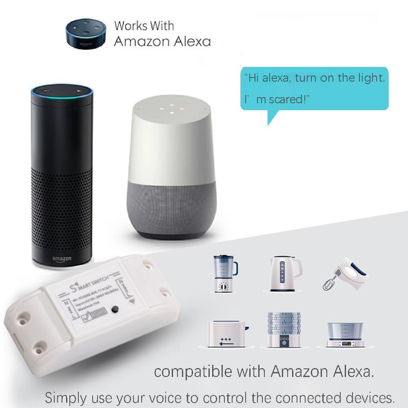 LUSTREON AC90-250V WiFi APP Relay Module DIY Smart Home Automation Light Switch Work With Amazon Alexa Google