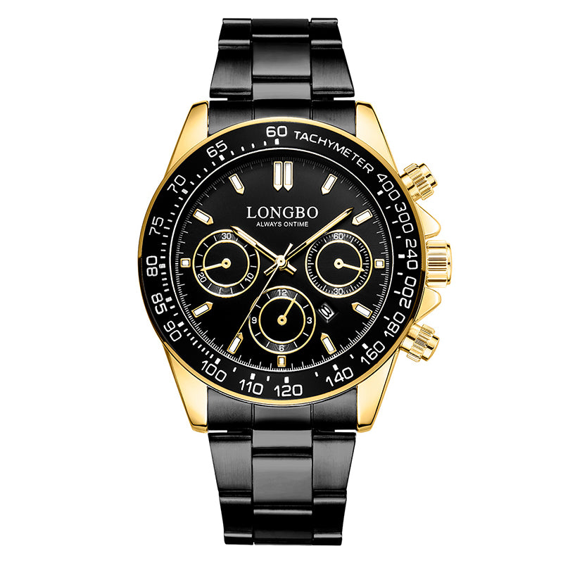 LONGBO 80522 Luminous Display Fashion Full Steel Strap Waterproof Business Men Quartz Watch