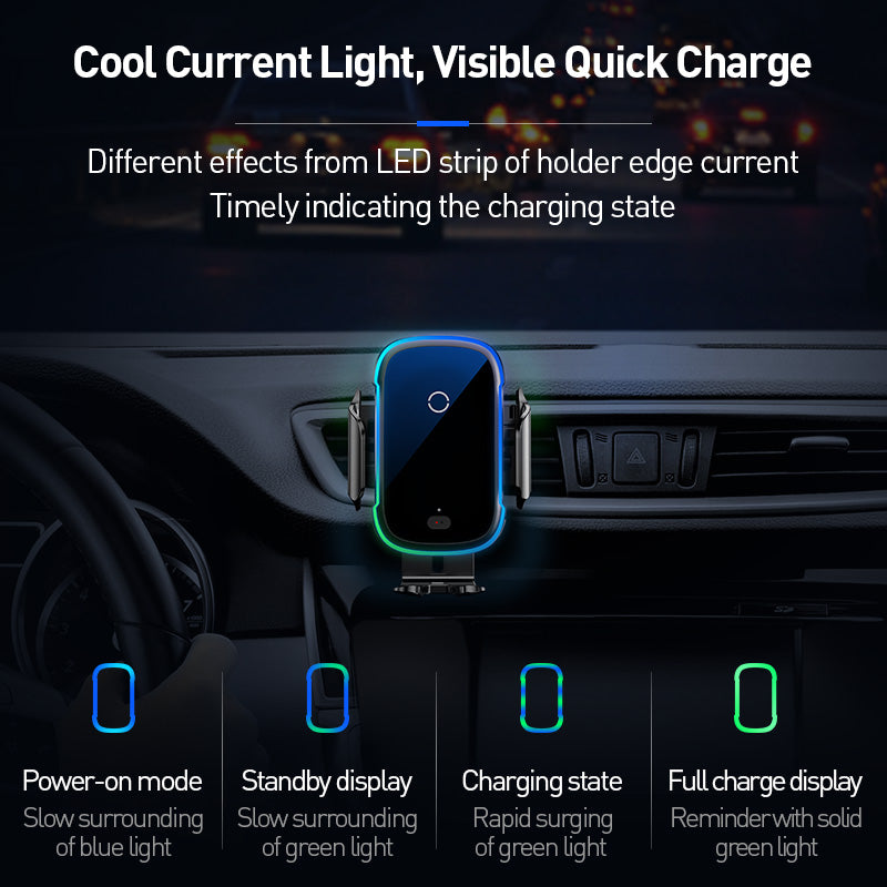 Baseus 15W Wireless Charger Infrared Induction Smart Sensor Air Vent Dashboard Car Phone Holder For 4.7-6.5 Inch Smart Phone For iPhone 11 For Samsung