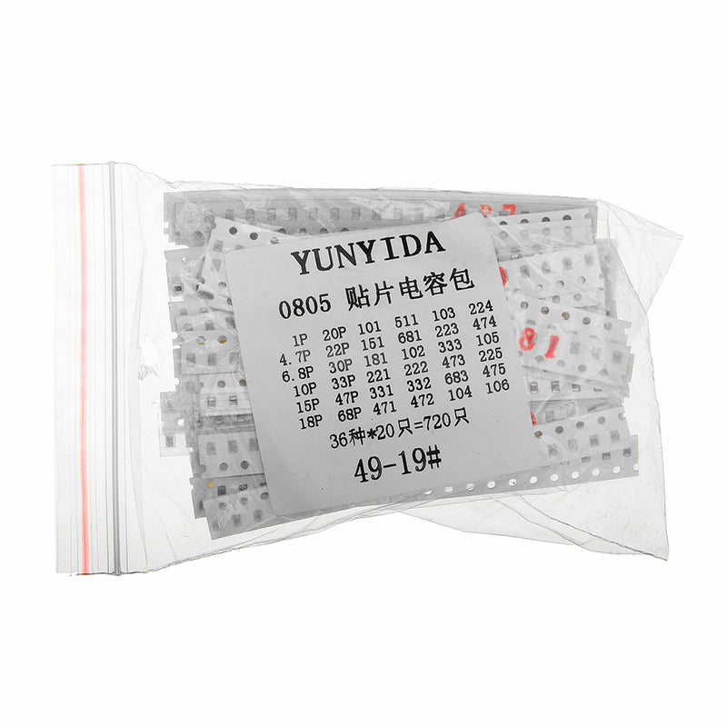 720Pcs 0805 SMD Ceramic Capacitor Assorted Kit 1pF~10uF 36 Values 20 Each Samples Kit