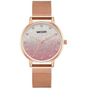 MEGIR 4215 Ultra Thin Simple Design Mesh Steel Strap Women Wristwatch Fashionable Quartz Watch