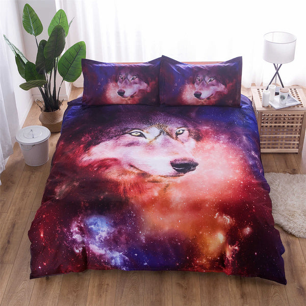 3 PCS Bedding Sets Skull And Wolf Printing Quilt Cover Pillowcase For Queen Size