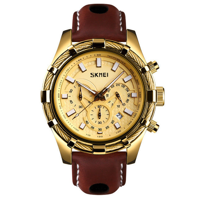SKMEI 9189 Sports Luxury Leather Strap Luminous Waterproof Men Watch Quartz Watch