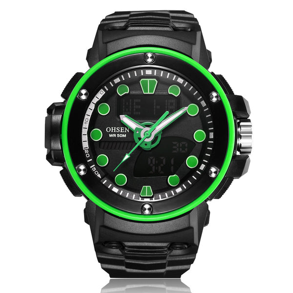 OHSEN AD1712 Dual Display Digital Watch Outdoors Sport Men Luminous Alarm Waterproof Watch