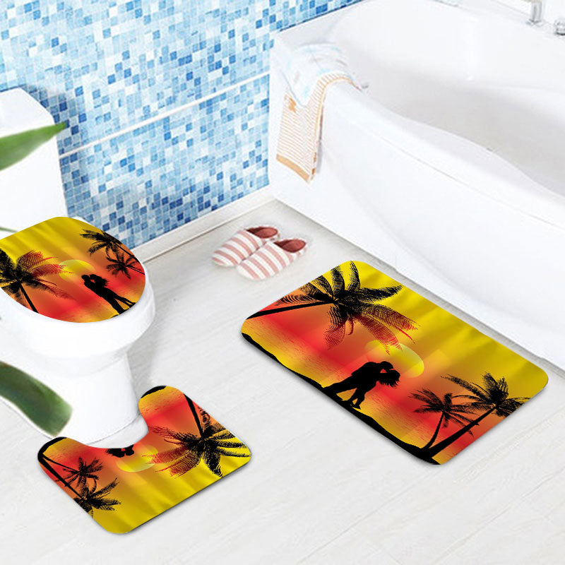 Honana 4PCS Bathroom Waterproof Shower Curtain Summer Seaside Pattern Bathroom Toilet Seat Cover Pedestal Rug Bath Mat