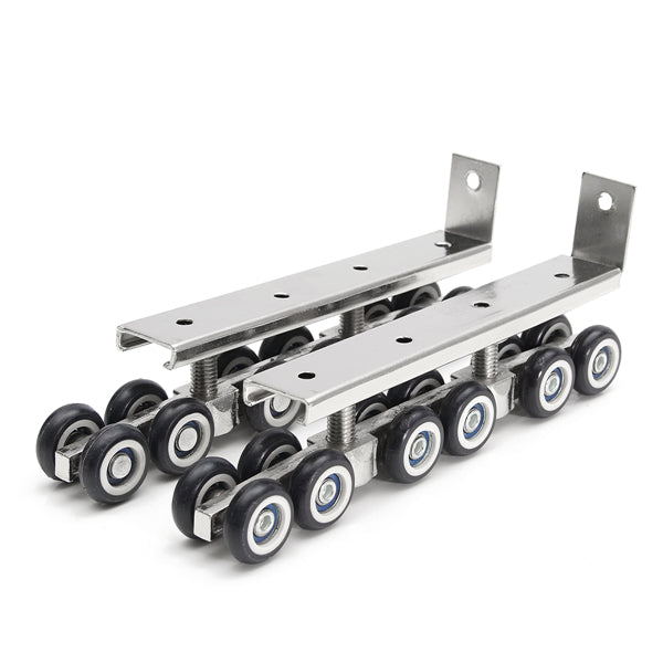 2pcs Stainless Steel Sliding Wooden Door Closet Track Pulley Hanging 12 Wheel