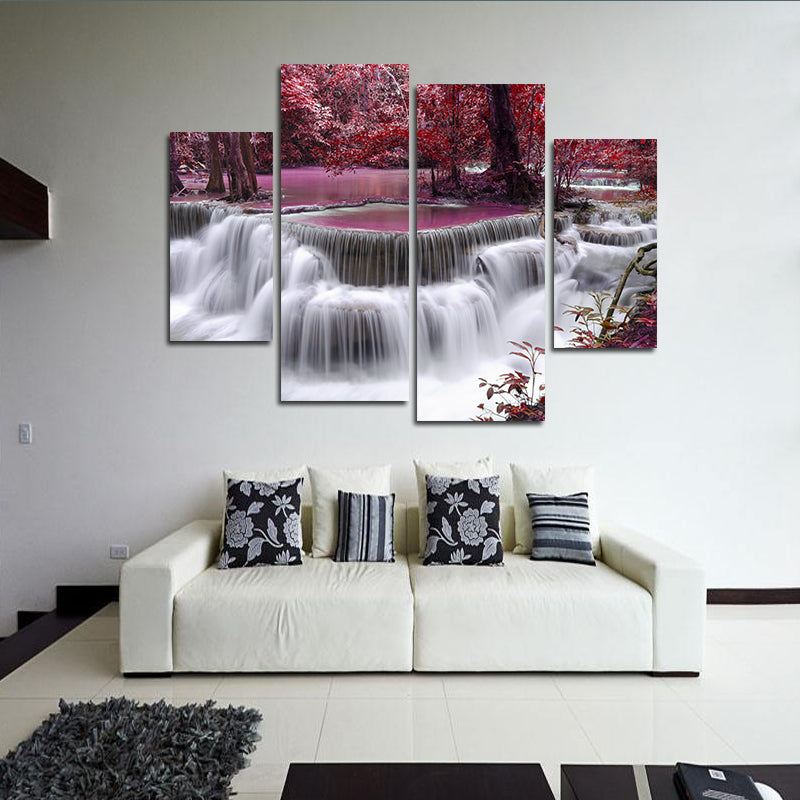 Miico Hand Painted Four Combination Decorative Paintings Waterfall Landscape Wall Art For Home Decoration