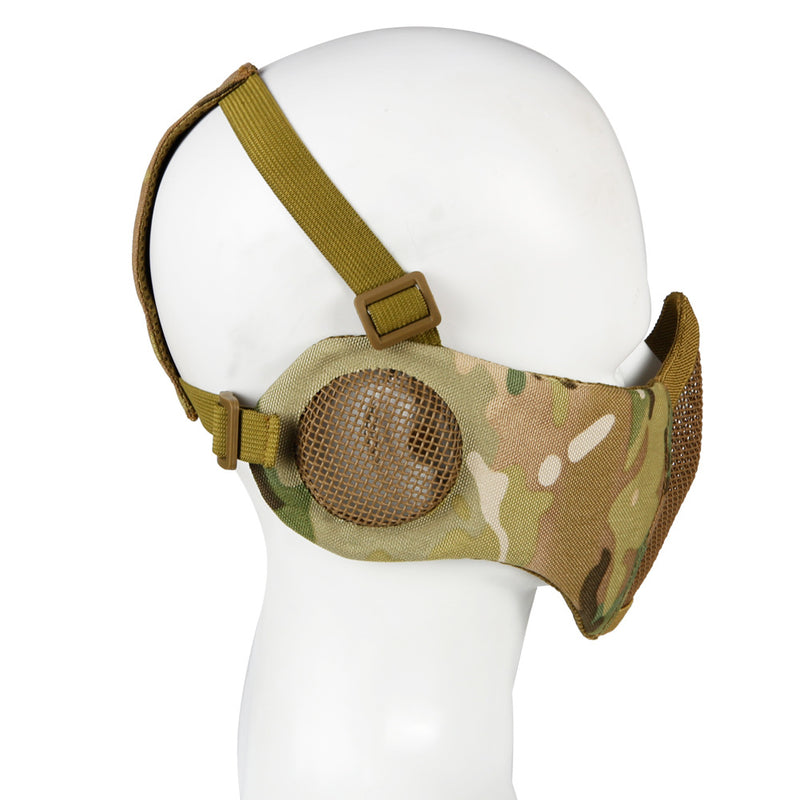 Steel Wire Mask Outdoor Hunting Breathable Tactical Mesh Half Face Protective Mask Earmuffs Version