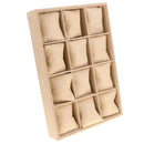 12-Slot Jute Lining Jewelry Box Display Stand for Accessories with Pillows Cream