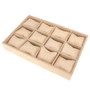 12-Slot Jute Lining Jewelry Box Display Stand for Accessories with Pillows Cream