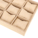 12-Slot Jute Lining Jewelry Box Display Stand for Accessories with Pillows Cream