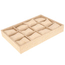 12-Slot Jute Lining Jewelry Box Display Stand for Accessories with Pillows Cream