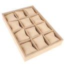 12-Slot Jute Lining Jewelry Box Display Stand for Accessories with Pillows Cream