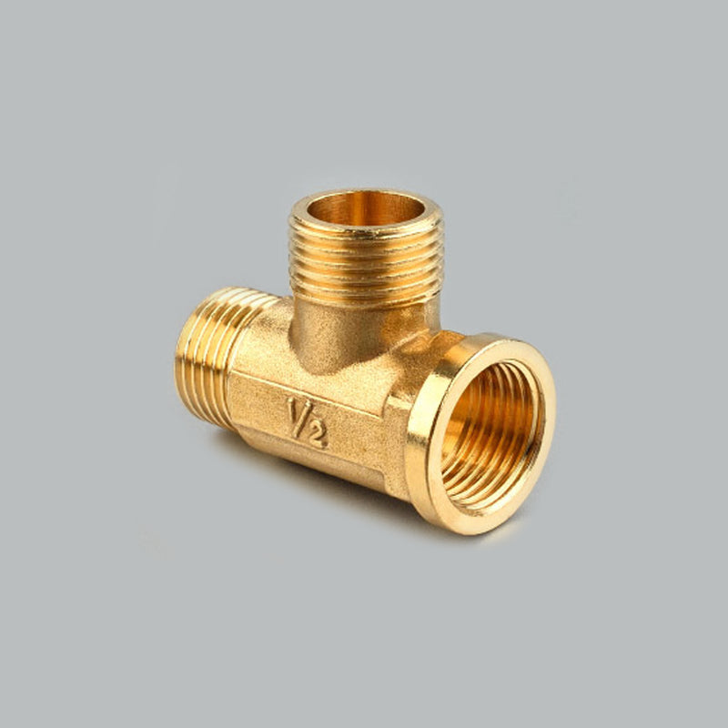 1/2" // 3 Way Brass Male Male Female Tee Fitting Pipe Connector T-Junction - Thickened Wall - High and Low Temperature Resistant