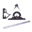 12 inch Combination Square Set, 4 Pcs Square Protractor Bevel Angle Ruler, Black