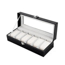 Watch Dislpay Box Organizer, Pu Leather with Glass Top, Large, Black