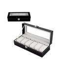 Watch Dislpay Box Organizer, Pu Leather with Glass Top, Large, Black