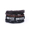 Vintage Men's Multilayer Leather Bracelets Boho Geometric Pattern Rock Wood Bead Bracelet for Men