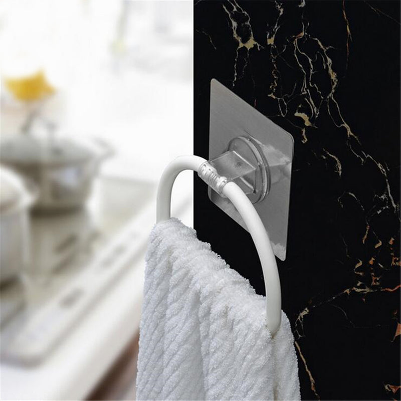 Adhesive Plastic Towel Holder Kitchen Roll Paper Organizer Storage Rack Hanger