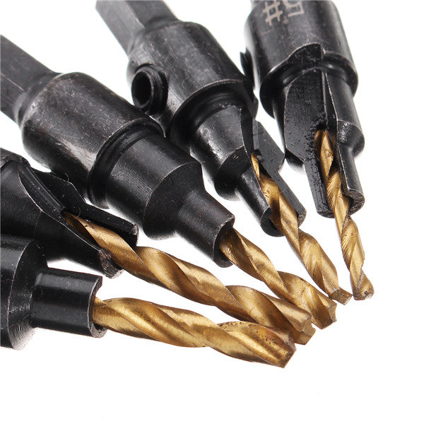 5pcs HSS 5/6/8/10/12 Countersink Chamfer Drill Bit Set Pilot Hole Woodworking Tool