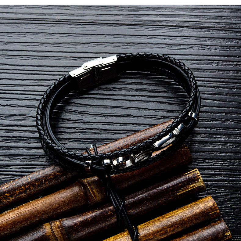 Simple Men's Note Leather  Multi-layer Woven Bracelet