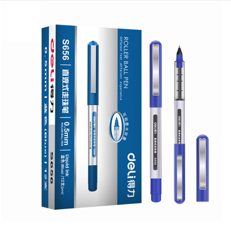 DELI S656 Direct Liquid Ballpoint Pen Office 0.5mm Signature Pen Student Examination Carbon Pen 12 Pcs Per Pack