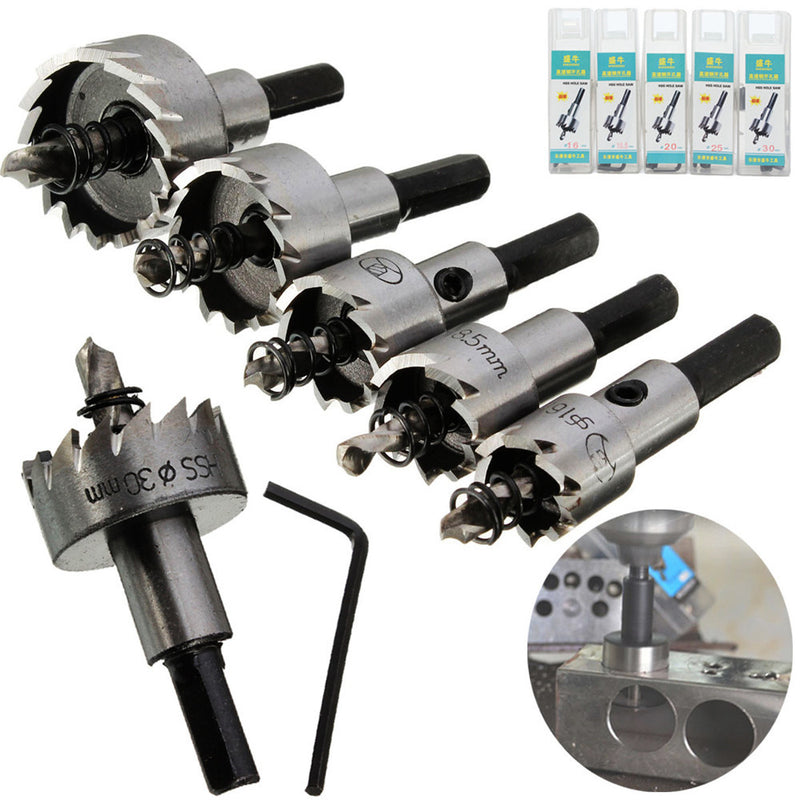 5pcs 16-30mm Hole Saw Cutter Drill Bit Set HSS Hole Saw Drill Sheet Metal Reamer with Wrench