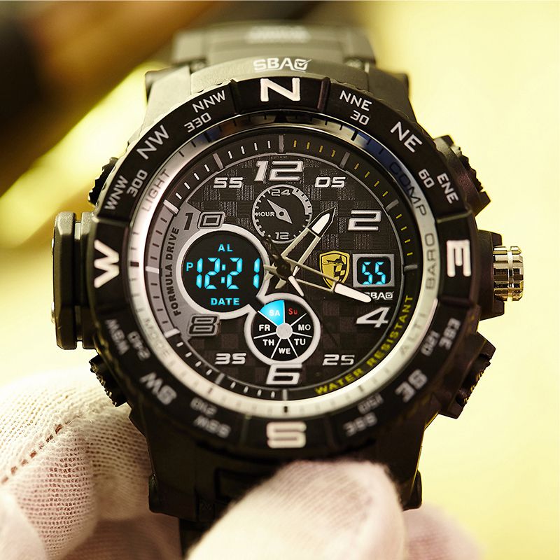 SBAO S8006-2 Dual Display Digital Watch Multifunction Men Fashion Back Light Alarm Sport Watch