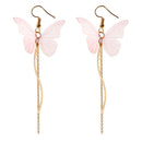 Sweet Pink Butterfly Arc Line Tassel Pendant Ear Clip Drop Earrings Fashion Jewelry for Women
