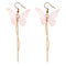 Sweet Pink Butterfly Arc Line Tassel Pendant Ear Clip Drop Earrings Fashion Jewelry for Women