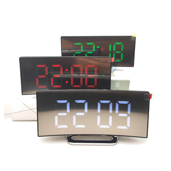 USB Rechargeable Mirror LED Alarm Clock Night Lights Thermometer Digital Clock