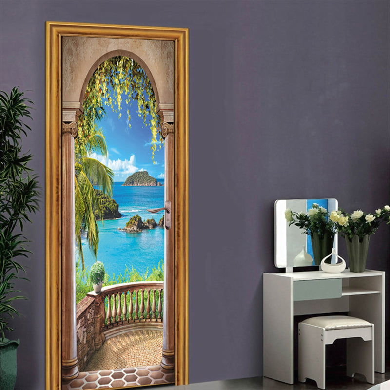 3D Sea Balcony Arch Door Wall Sticker Self-adhesive Mural Photo Wall Decal