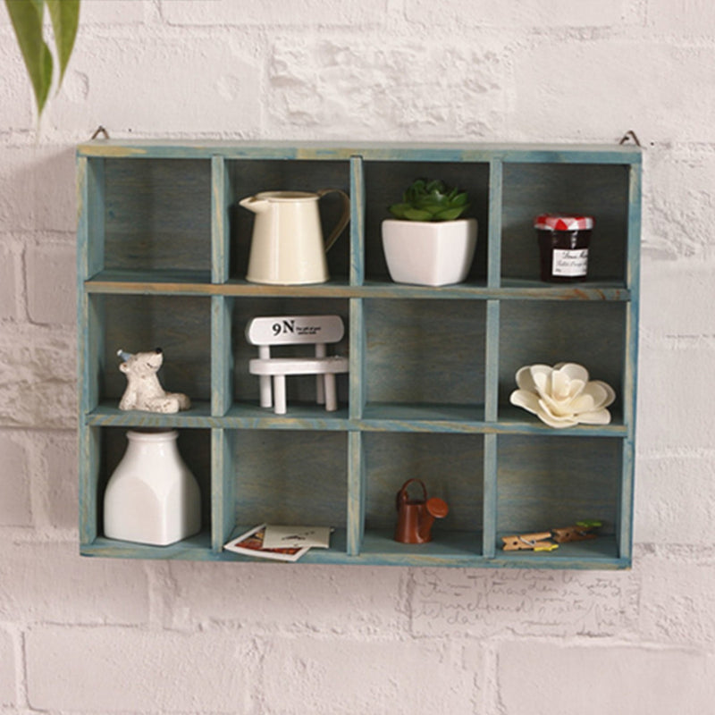 12 Grids Hanging Wooden Wall Shelf Box Display Rack Shelf Storage Home Decorations