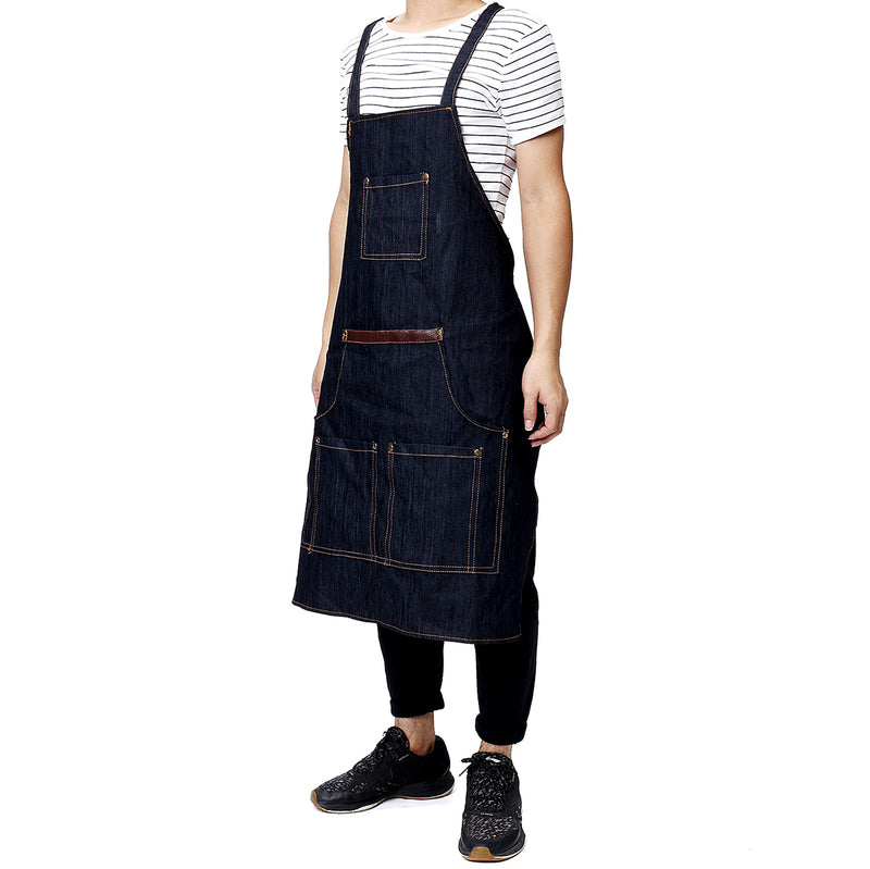 Men Ladies Denim Apron Bib Pocket Jeans Cafe Kitchen Cook Adjustable Uniform Kitchen Aprons