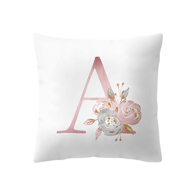 Simple Nordic Style Pink Alphabet ABC Pattern Throw Pillow Cover Home Sofa Creative Art Pillow Case