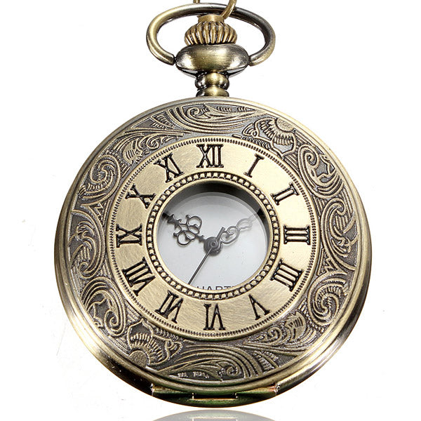DEFFRUN Vintage Roma Steampunk Quartz Pendant Necklace Women Pocket Watch