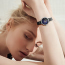 SHENGKE SK K0123 Leaves Pattern Crystal Flowers Female Fashion Elegant Women Ladies Leather Quartz Watch