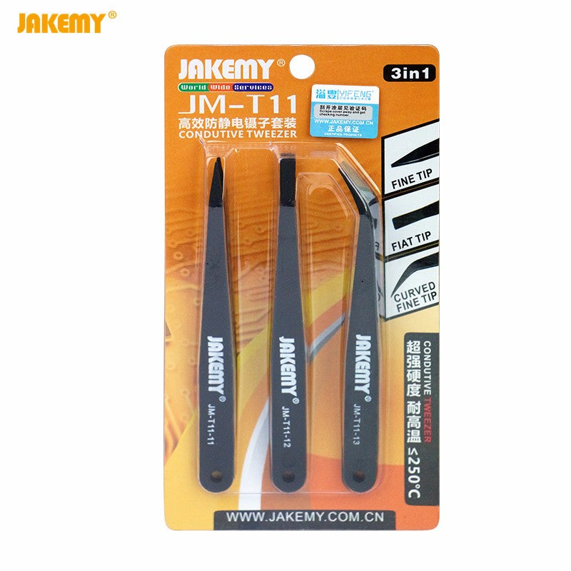Jakemy JM-T11 3pcs Anti-static Tweezer Set Triad Fix Repair Tool Kit for iPhone Smartphone