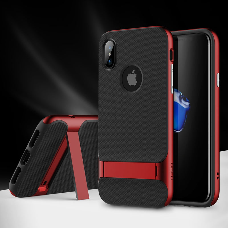 Rock Kickstand Fingerprint Resistant Textured Case For iPhone X