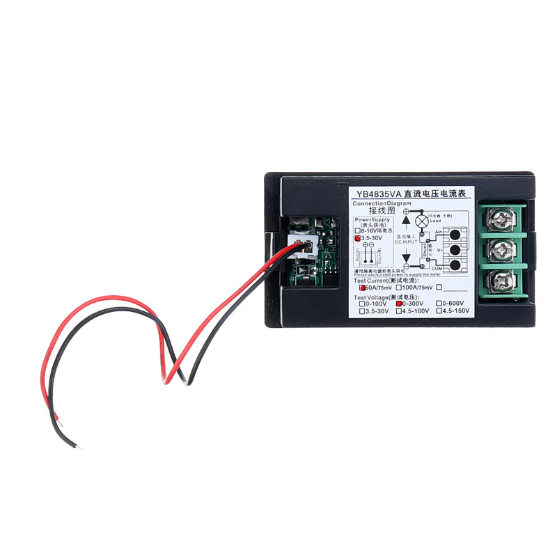 DC 300V 50A Digital Voltmeter Ammeter DC VOLT AMP Tester Gauge With Red and Green Led No Shunt With Back Cover 0.39 "LED