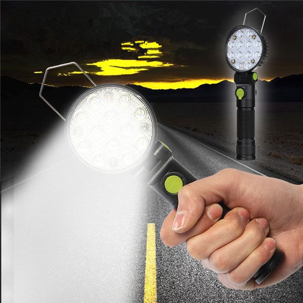 USB Rechargeable Portable Handheld LED Camping Lamp Magnet Base Adjustable Head Bright Work Light