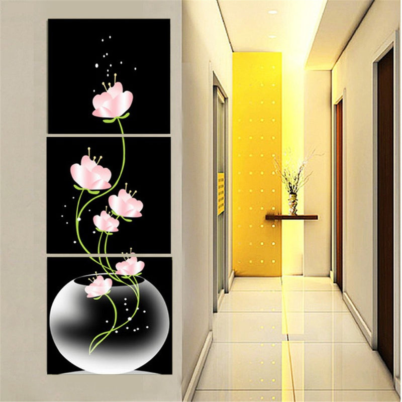 40x40cm Combination Canvas Print Painting 3Pcs Flowers Lotus Printed On Canvas Home Paper Art