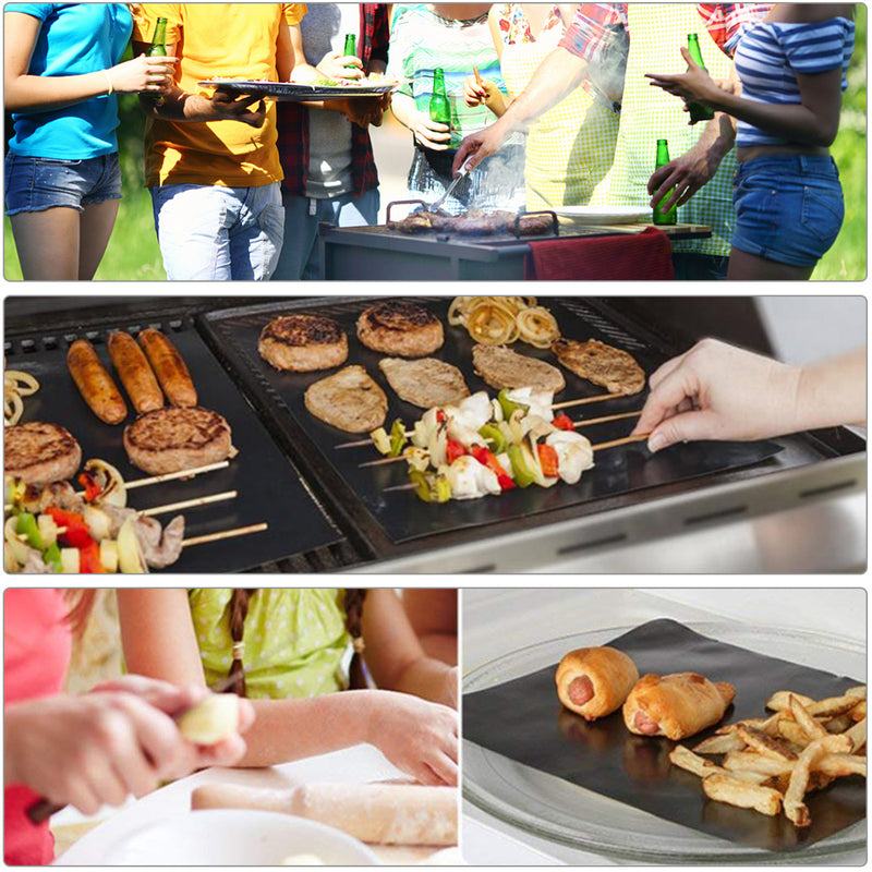 12Pcs BBQ Grill Mat Miracle Non Stick Barbecue Teflon Fiber Reusable BBQ Mat with 2 Brush
