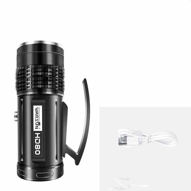 WARSUN HD80 T6 3Modes Zoomable Flashlight 18650 Flashlight USB Rechargeable Flashlight Xenon UV Flashlight Long Thrower Fishing Flashlight Tactical Led Torch