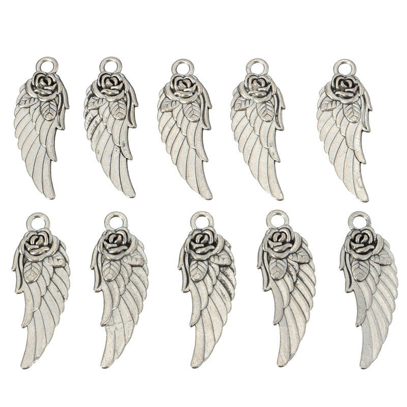 10Pcs Tibetan Silver Rose Angel Wings Pendants Charm DIY