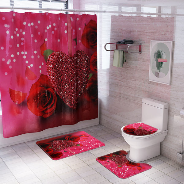 Honana 4PCS Bathroom Waterproof Shower Curtain Bath Mat Toilet Seat Cover Pedestal Rug Bathroom Decor
